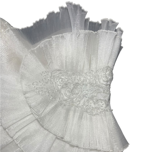 Cinderella Devine Vtg 3D Beaded Tiered Strapless White Wedding Cocktail Dress - Picture 8 of 16